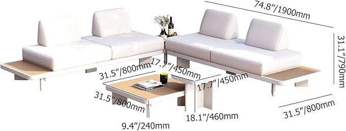 homary Outdoor Modular Sectional Sofa Set, Pool Lounge Chairs 5-Piece Outdoor Patio Conversation Sets with Waterproof Cushion and Coffee Tables（Without Umbrella） for Patio, Balcony, Garden, Pool