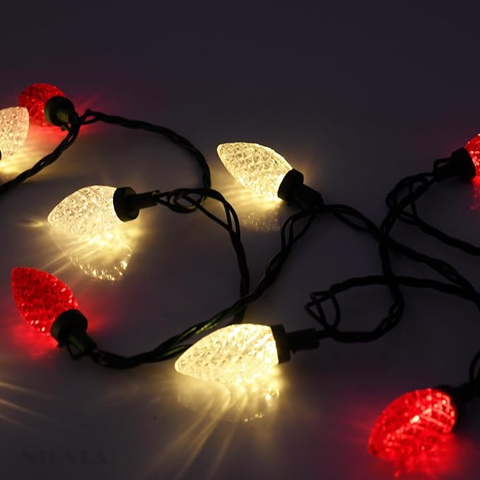 C9 LED Outdoor Christmas Lights,C9 String Lights with Quick Clips,for Xmas House Roof Gutter,Plug in & Connectable,66FT 100 Light,Red & Warm White