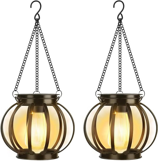 2 Pack Solar Lantern Outdoor Lamp Waterproof Decorations Garden Decor, Christmas Birthday Gifts for Women, Mom, Grandma Decorative Garden, Yard, Patio, Lawn, Porch - Pumpkin