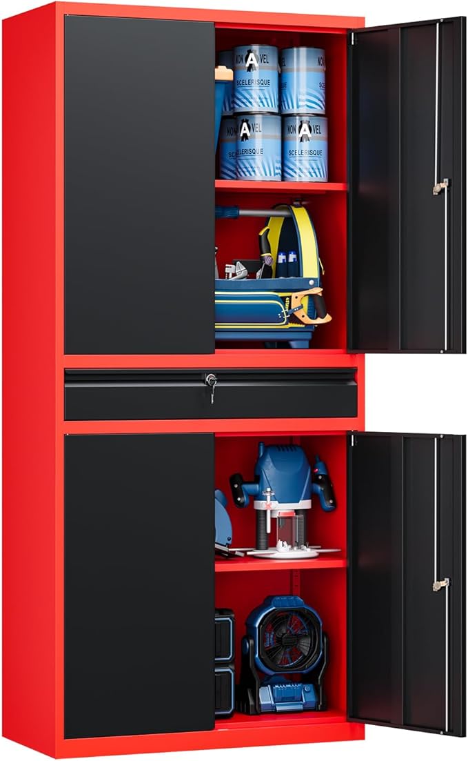 Yizosh Metal Garage Storage Cabinet with Locking Doors and Adjustable Shelves,- 71 Tool Storage Cabinet with 1 Drawer for Garage,Office,Warehouse