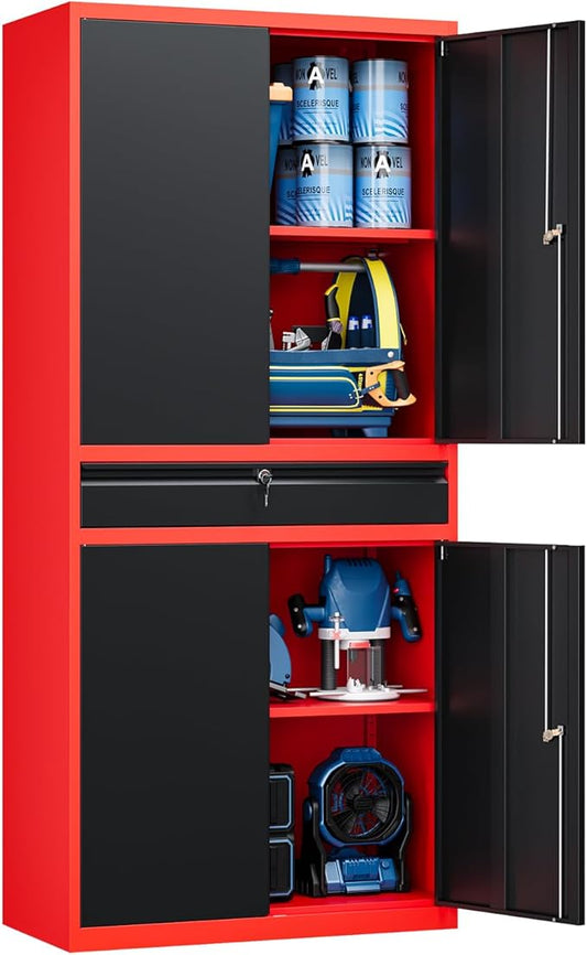 Yizosh Metal Garage Storage Cabinet with Locking Doors and Adjustable Shelves,- 71 Tool Storage Cabinet with 1 Drawer for Garage,Office,Warehouse
