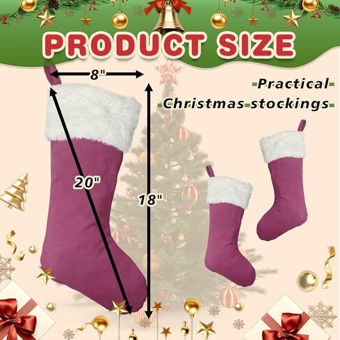Christmas Stockings 6Pack 20 Inches Big Xmas Stocking for Family Holiday Decorations and Xmas Tree Fireplace Decor Merry Christmas(6, Pink-Large)
