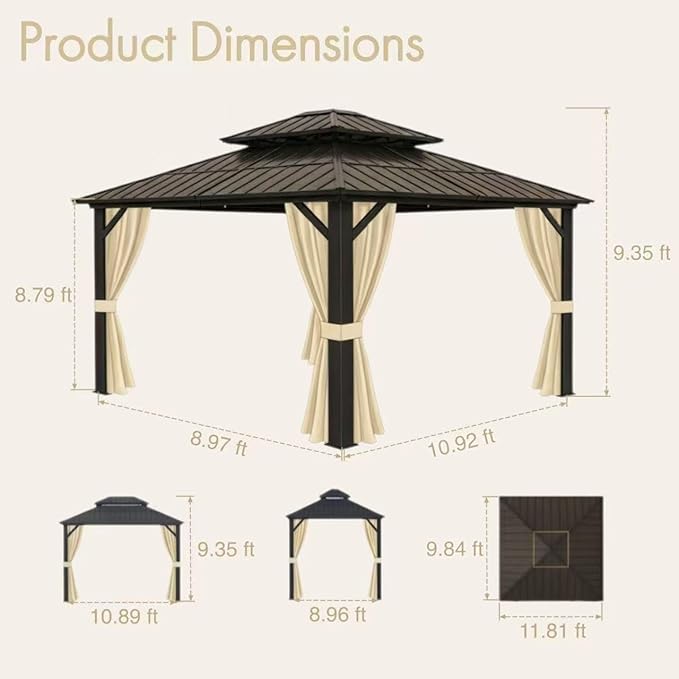 10x12 Hardtop Gazebo with Curtains and Netting