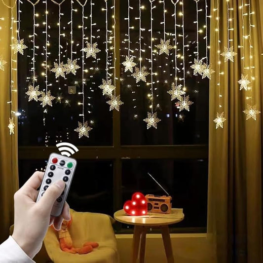 LED Christmas Curtain Lights,Snowflake Lights Decorations with Remote Control,USB Powered 24 Snowflakes 120 LEDs Window String Lights with 8 Modes Decor Christmas Wedding Party Wall Home Decor