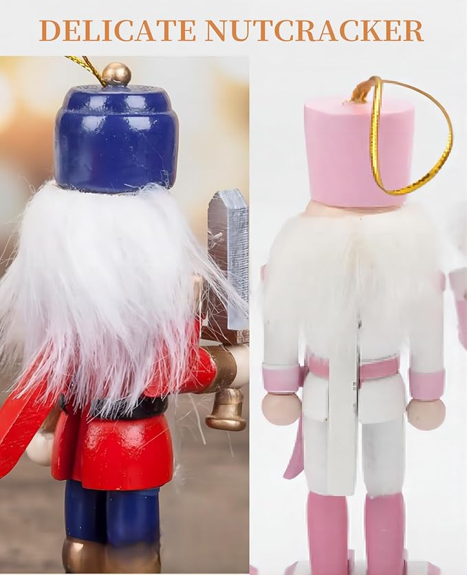 12 PCS Christmas Nutcracker Ornament Set, 4.7Inch Nutcrackers Tree Ornaments Set, Nutcracker Figures with Opening Mouths Christmas Decorations for Xmas Tree, Table Decor