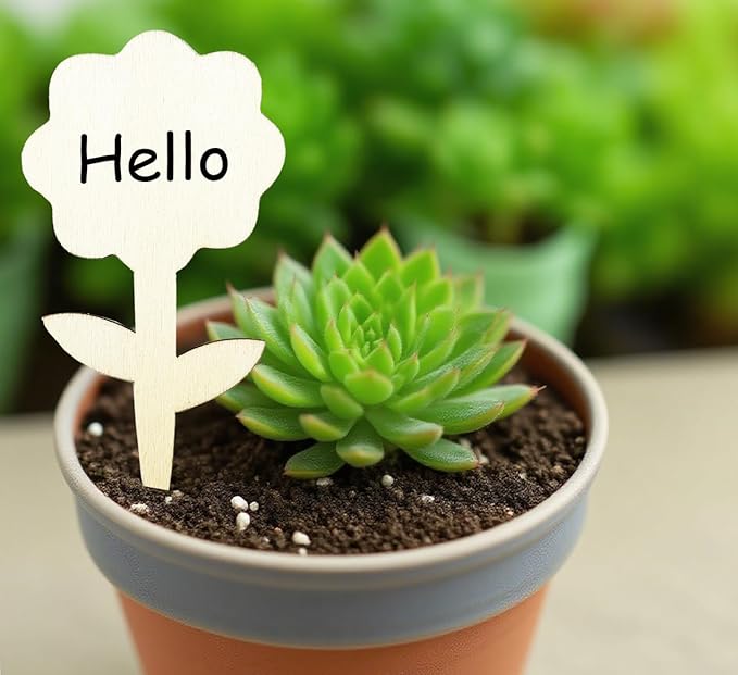 100 Pcs Wood Plant Labels, Natural Wooden Plant Marker Garden Sign Tags, Flower Type Garden Markers for Succulents, Herbs, Seedlings, Potted, Flowers, Vegetables (Flower)