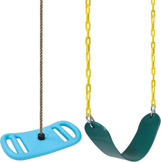 RedSwing Longboard Climbing Rope Swing & Belt Swing Seat with Heavy Duty Chains, Adjustable and Tangle-Free for Indoor Outdoor Backyard Playground Playset