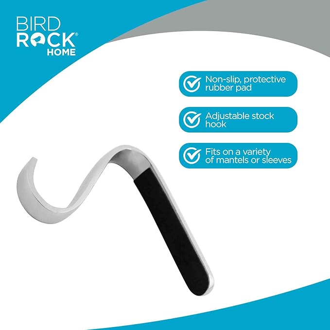 BIRDROCK HOME Christmas Stocking Mantel Hooks - Metal Fireplace Hanger with Non-Slip Pads - Holds Up to 10 lbs - Ideal for Hanging Stockings, Garland & Holiday Decor - 4 Pack, Scroll Design (Silver)