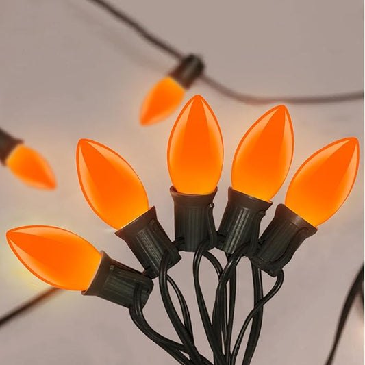 C9 LED Orange Halloween String Lights 25Ft Outdoor Christmas Decorations Lights with 26 LED Shatterproof Orange Bulbs, Hanging Christmas Lights for Outdoor Patio Roofline Backyard Party Garden Lawn