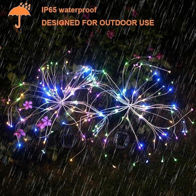 2 Pack Solar Garden Lights 240 LED - Waterproof Firework Starburst Outdoor Lights with 8 Mode, Solar Powered Flower Firework Light for Garden, Pathway, Patio, Yard, Flowerbed Decor Colorful