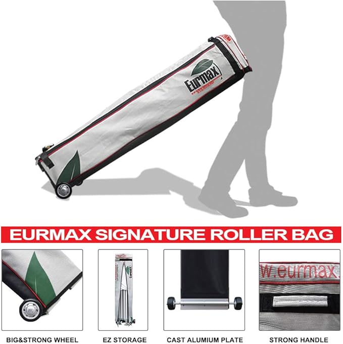 Eurmax USA Standard 10'x15' Patio Pop Up Canopy Tent Commercial Instant Canopies with Heavy Duty Roller Bag,Bonus 4 Sand Weights Bags (Black)