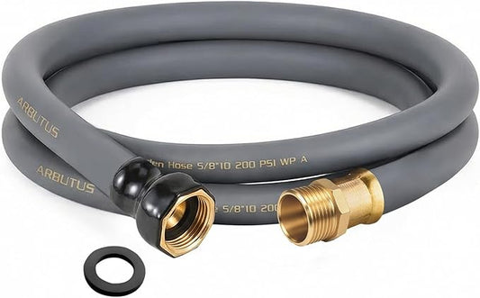 Garden Hose 5/8 x 10ft Brass Rubber Heavy Duty Water Hose 600 PSI Burst Pressure, Durable Flexible Hose for Yard, Car Wash, Pets Gray