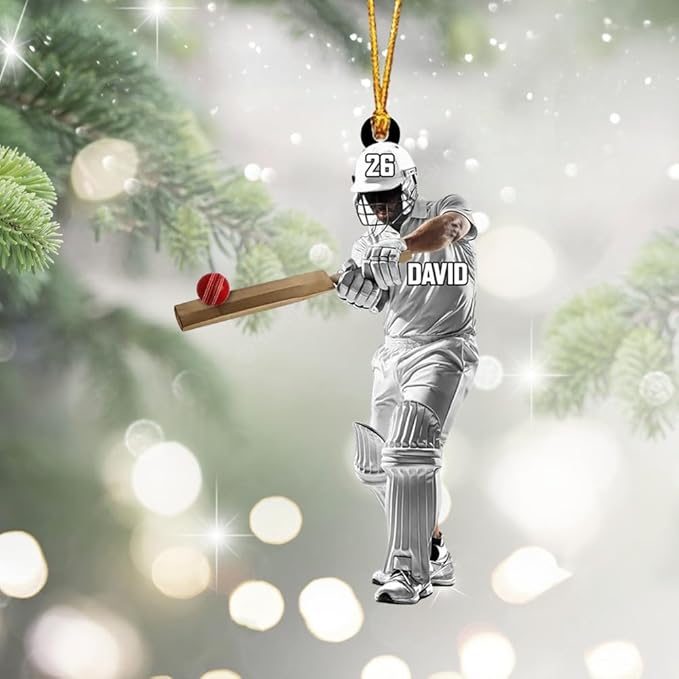 Personalized Cricket Ornament, Custom 2D Acrylic Design for Player or Team, Sports Ornament for Clubs, Fans, and Coaches, Christmas Tree Decoration Keepsake/2