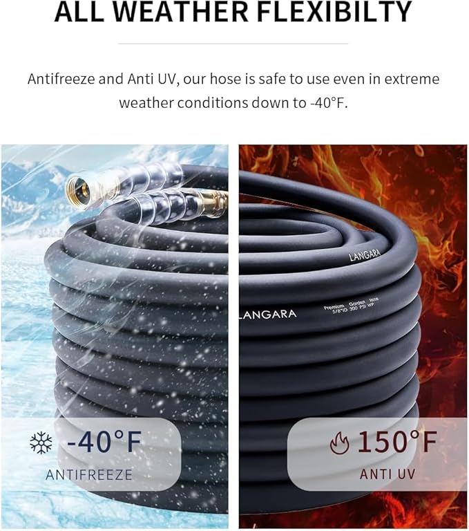 Heavy Duty Premium Garden Hose 150ft x 3/4, 300PSI Working, 1000PSI Burst, Hybrid Rubber Water Hose with Transparent Swivel Handle - Hot/Cold Water - Five Layered Braiding with Brass fittings (Black)