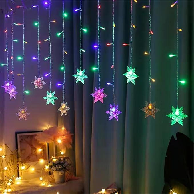 LED Christmas Curtain Lights,Snowflake Lights Decorations with Remote Control,USB Powered 24 Snowflakes 120 LEDs Window String Lights with 8 Modes Decor Christmas Wedding Party Wall Home Decor