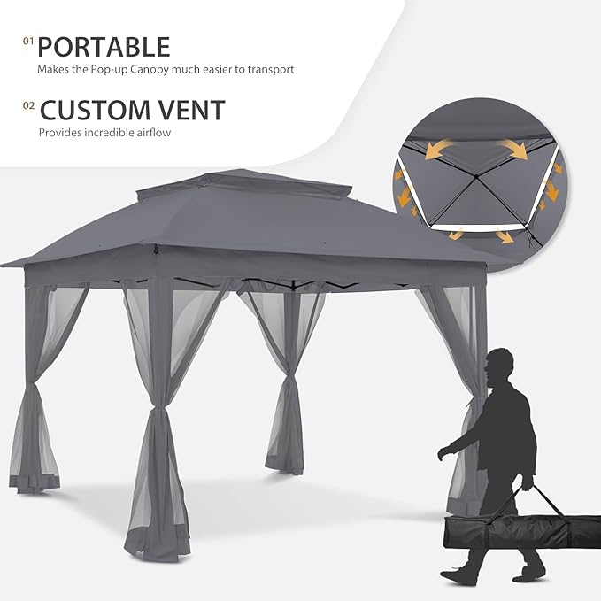 COOS BAY 11x11 Pop Up Gazebo with Mesh Netting, Instant Outdoor Canopy Tent, Water Resistant Shelter with UPF 50+ UV Protection, 121 Sq Ft Coverage, Dark Gray