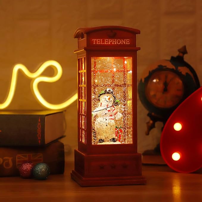 Christmas Snow Globe Lantern Christmas Decorations, Xmas Gifts Christma Vintage Home Decor Indoor,Sparkling with Music 6H Timer, Holiday Party Gifts (Christmas Snowman)