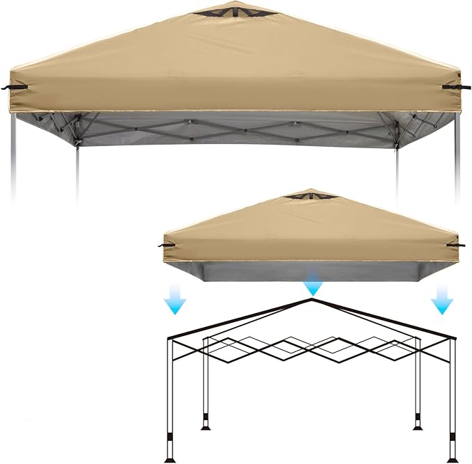 10x10 Canopy Replacement Top Cover with Air Vents for ez up Pop up Canopy Gazebo Tent with Adjustable Straps, Waterproof & Anti-UV for Outdoor Shade (Frame Not Included) (Beige)