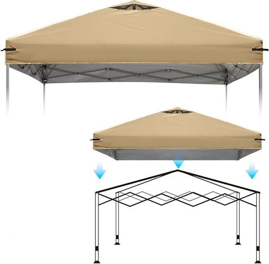10x10 Canopy Replacement Top Cover with Air Vents for ez up Pop up Canopy Gazebo Tent with Adjustable Straps, Waterproof & Anti-UV for Outdoor Shade (Frame Not Included) (Beige)