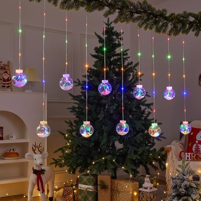 Wish Ball Curtain Lights: 118 in x 27.5 in LED Color - Changing String Lights. 8 Modes, Timer Function. Wish Balls with Built - in Christmas Tree Decorations.