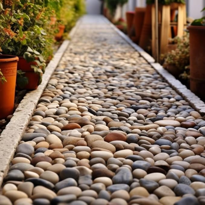 2 LBS River Rocks, StoneCreek, Decorative Garden Stones for Plant Landscaping, Polished Gravel Filler Pebbles for Home Decoration, Vases, Succulents, Flower Beds and Fish Tanks (Mixed Color, Medium)