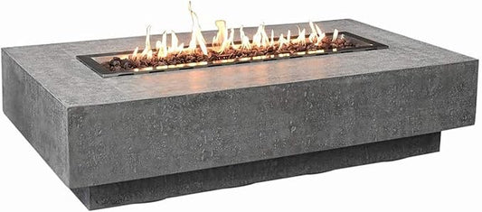 Hampton Fire Table Outdoor Fire Pit 56 x 32 Cast Concrete Firepit Includes Lava Rocks 45,000 BTUs Outdoor Fireplace for Patio Furniture Set, Deck, Porch, Outdoor Heater - Liquid Propane