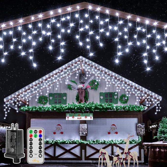 Ollny Icicle Lights for Outside 400LED 32FT, Cool White Christmas Light with Remote 8Modes Timers Waterproof, Plug in Connectable Hanging Lights for Outdoor Indoor House Roof Holiday