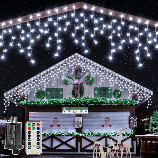 Ollny Icicle Lights for Outside 400LED 32FT, Cool White Christmas Light with Remote 8Modes Timers Waterproof, Plug in Connectable Hanging Lights for Outdoor Indoor House Roof Holiday