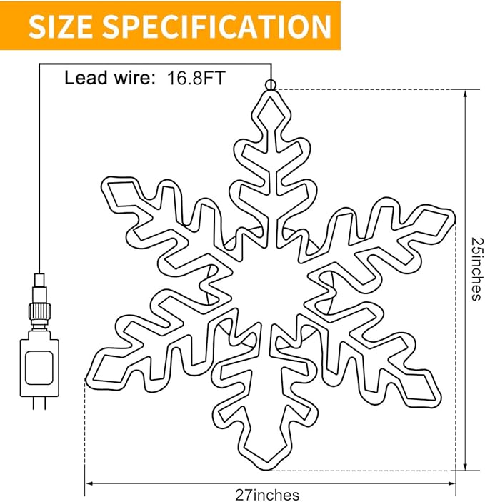 DBFAIRY 27" Christmas Big Snowflake Lights Mains Powered Window Hanging Lights Christmas Snowflakes Light,16.8Ft Long Cable Festive Decor for Porch Wall Window Decor