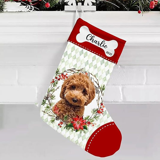 LOVELYPOD Christmas Stockings Personalized with Name, 19" Christmas Stocking Dog Christmas Photo Stocking 2023, Xmas Stocking Holiday Christmas Decoration Gifts for Family Kids