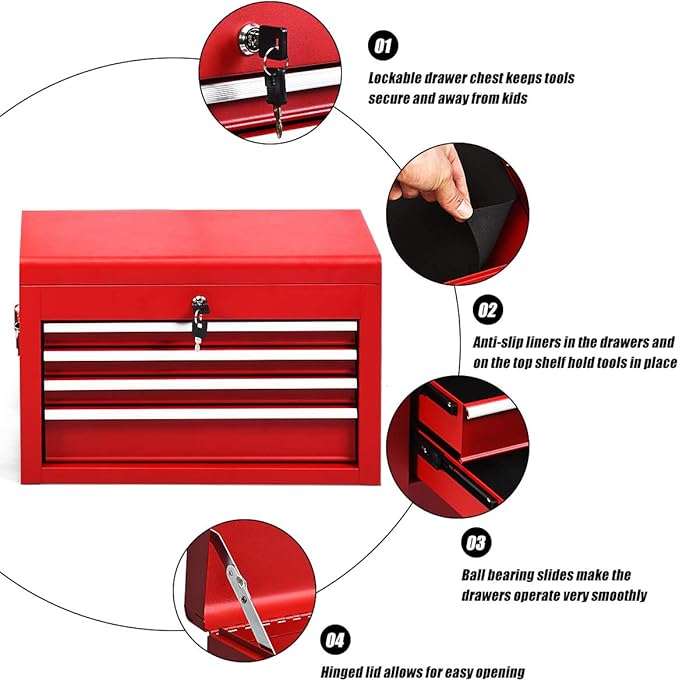 S AFSTAR 6-Drawer Rolling Tool Chest, High Capacity Tool Storage Cabinet with Wheels and Locking System, Removable Toolbox Organizer with Sliding Drawers (Red)