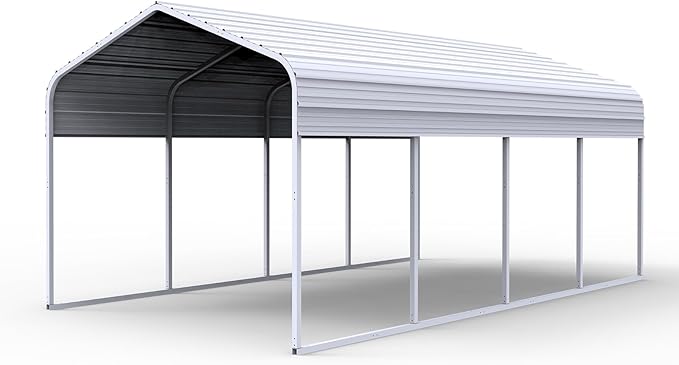KoreJetMetal11x20FT Heavy-Duty Galvanized Metal Carport, All-Steel Car Ports Vehicle Shelter, Outdoor Car Canopy for Cars Trucks SUVs Boats RVs, Large Car Shed for Driveway Backyard Storage
