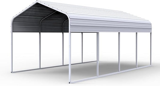 KoreJetMetal11x20FT Heavy-Duty Galvanized Metal Carport, All-Steel Car Ports Vehicle Shelter, Outdoor Car Canopy for Cars Trucks SUVs Boats RVs, Large Car Shed for Driveway Backyard Storage