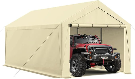 10x20 Carport, Heavy Duty Carports with Removable Sidewalls, Waterproof and UV-Resistant Portable Outdoor Garage Shelter for All Season (Beige)