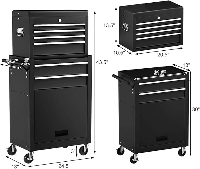 Goplus Rolling Tool Chest, 6-Drawer Tool Box Organizer w/Auto Locking System & Lockable Wheels & Sliding Drawers & Detachable Top, Tool Storage Cabinet for Garage Workshop (Black) ¡¦
