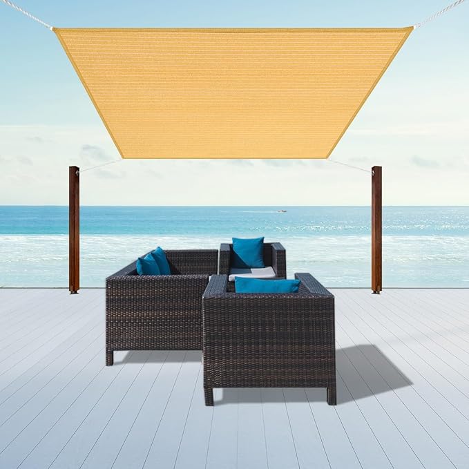 11' x 16' Yellow Sun Shade Sail Straight Edge Canopy Awning Pergola Cover, for Outdoor Patio Lawn Garden Backyard Carport