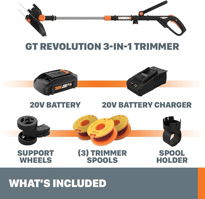 Worx GT Revolution 20V 12 String Trimmer Grass Trimmer/Edger/Mini-Mower, WG170.2