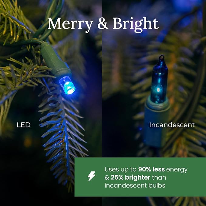 Pro Christmas LED Christmas Lights – 50 Count Wide Angle Conical String Lights – Professional Grade Indoor/Outdoor Commercial Holiday Light Set for Trees, Bushes, & Décor – Pure White and Red