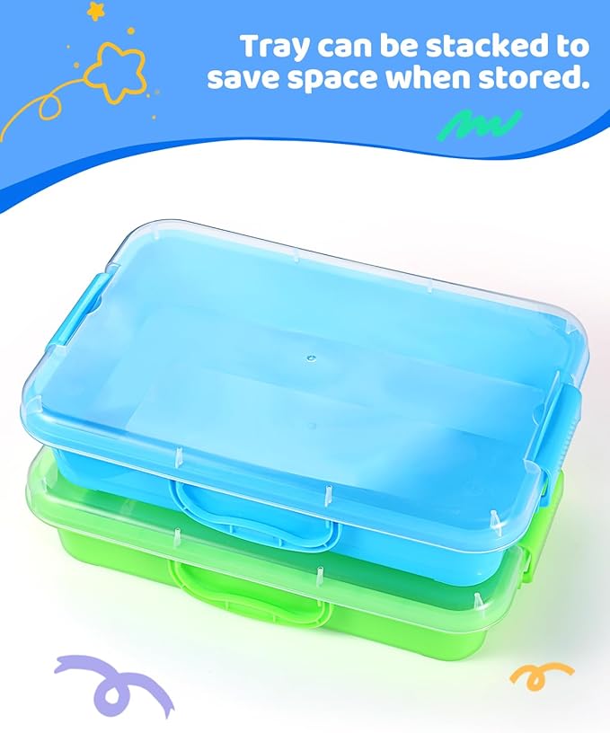 2 Pcs Sand Tray Sensory Bin with Lid and Handle, Portable Sensory Sandbox Container for Kids, Plastic Activity Tray for Toddlers (Pink)