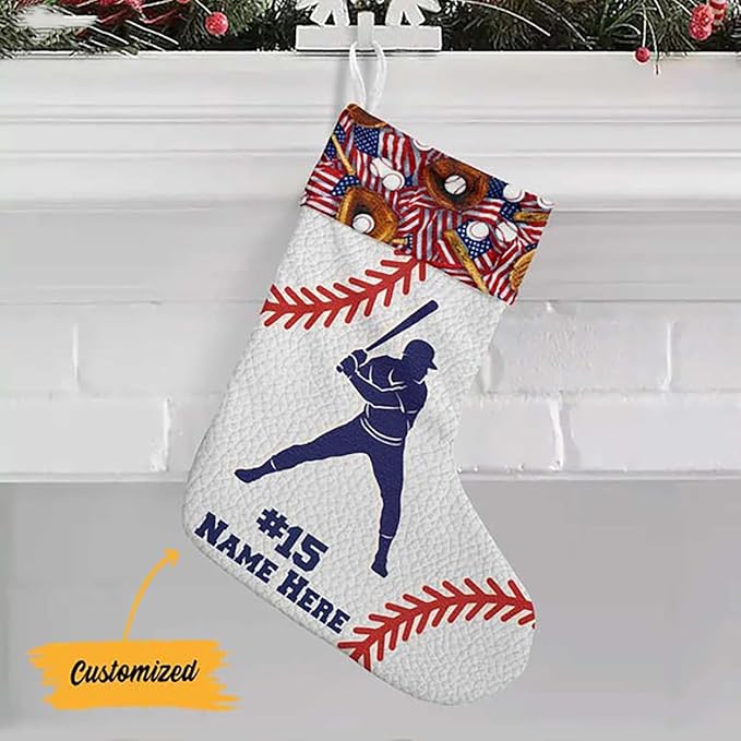 LOVELYPOD Christmas Stockings Personalized with Name, 19" Christmas Stocking Baseball Player Stocking 2023, Xmas Stocking Holiday Christmas Decoration Gifts for Family Kids