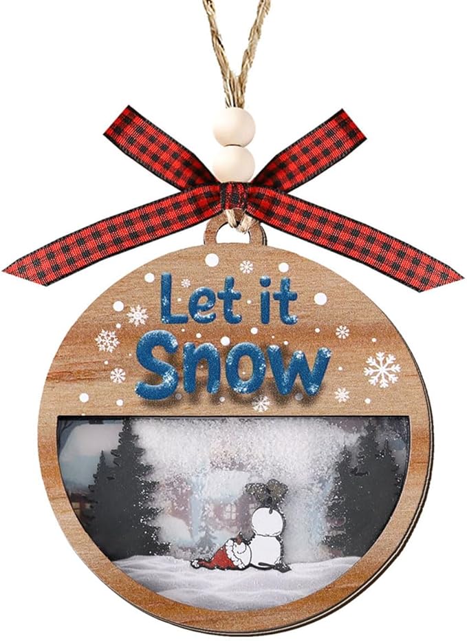 Tesuivra Christmas Tree Decorations Personality - Funny Brown Hanging Ornaments Set - Wooden Bear Santa Snowmen Home Indoor Decor - Uncommon Red and White Themed Xmas Ornaments for Holiday Decorating