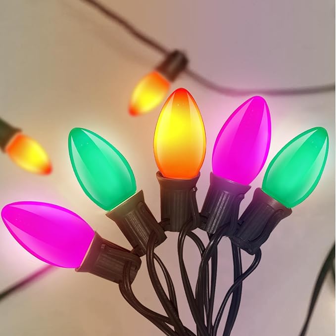 C7 Outdoor Halloween Lights Waterproof, 25Ft LED Outdoor Halloween Decorations Lights with 27 C7 Orange, Purple and Green Bulbs, Hanging Backyard Light for Roofline Garden Patio Holiday Pathway Porch