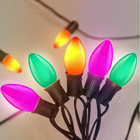 C7 Outdoor Halloween Lights Waterproof, 25Ft LED Outdoor Halloween Decorations Lights with 27 C7 Orange, Purple and Green Bulbs, Hanging Backyard Light for Roofline Garden Patio Holiday Pathway Porch