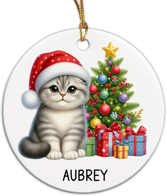 Personalized Scottish Fold Christmas Ceramic Ornaments, Scottish Fold Ornament with Custom Name, Cat Christmas Tree Ornament 2025, Gift for Cat Dad Mom Pet Owner, Pet Lovers Xmas Keepsakes