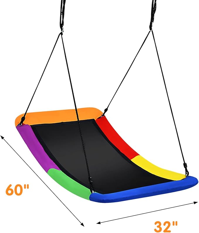 Costzon 700 lbs Giant 60'' Platform Tree Swing for Kids and Adult, Indoor/Outdoor Large Swing with Oxford Fabric, Adjustable Hanging Ropes, Suitable for Park, Playground, Backyard (Multicolor)