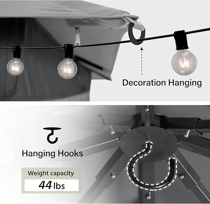 LAUSAINT HOME Semi-Permanent Patio Gazebo 8'x8' with Expansion Bolts, Outdoor Heavy Duty Party Tent with Double Roofs, Mosquito Nettings and Privacy Screens for Backyard, Garden, Lawn, Smoke Grey