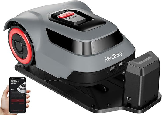 Redkey MGC1000 Robot Lawn Mower with 590ft Boundary Wires for 0.25 Acre (1/4 Acre), 45% Slope, 70Mins Runtime, Auto Recharge, Automatic Robotic Lawn Mower w/Precise Location & Breakpoint Detection