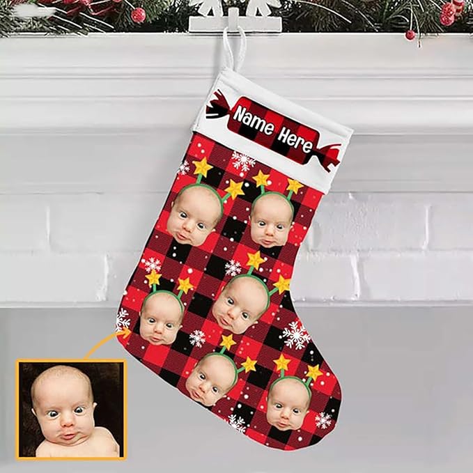 LOVELYPOD Christmas Stockings Personalized with Name, 19" Christmas Stocking Custom Photo Funny Christmas Stocking 2023, Xmas Stocking Holiday Christmas Decoration Gifts for Family Kids
