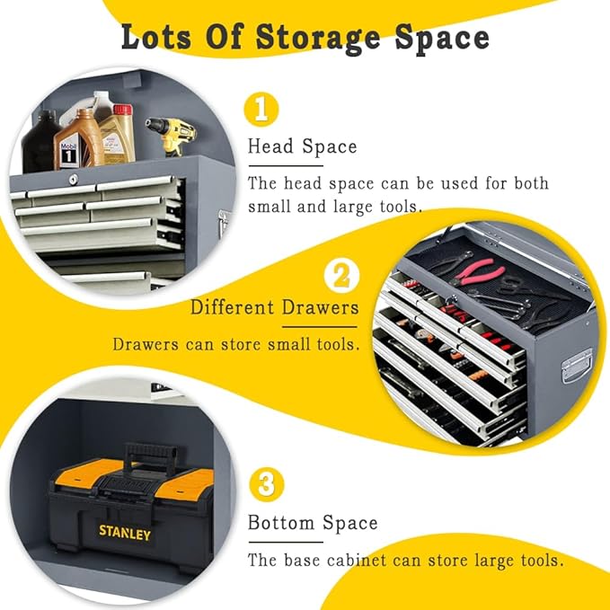 13-Drawer Rolling Tool Chest with Double Door Handle, 2 in 1 Detachable Tool Chest, Large Tool Storage with Wheels, Lockable Tool Cabinet for Garage, Barbershop-Gray