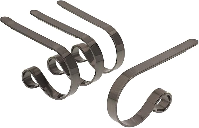 Haute Decor The Original MantleClip - 4 Pack (Brushed Nickel) - Hang Christmas Stockings Safely and Securely from Mantels Up to 3 Inches Thick